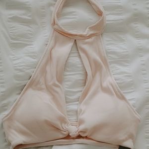 aerie Blush Ribbed High-Neck Tie Bikini Top (New)